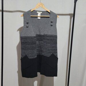 Cocogio sweater maxi vest merino wool cardigan black grey stripes color block